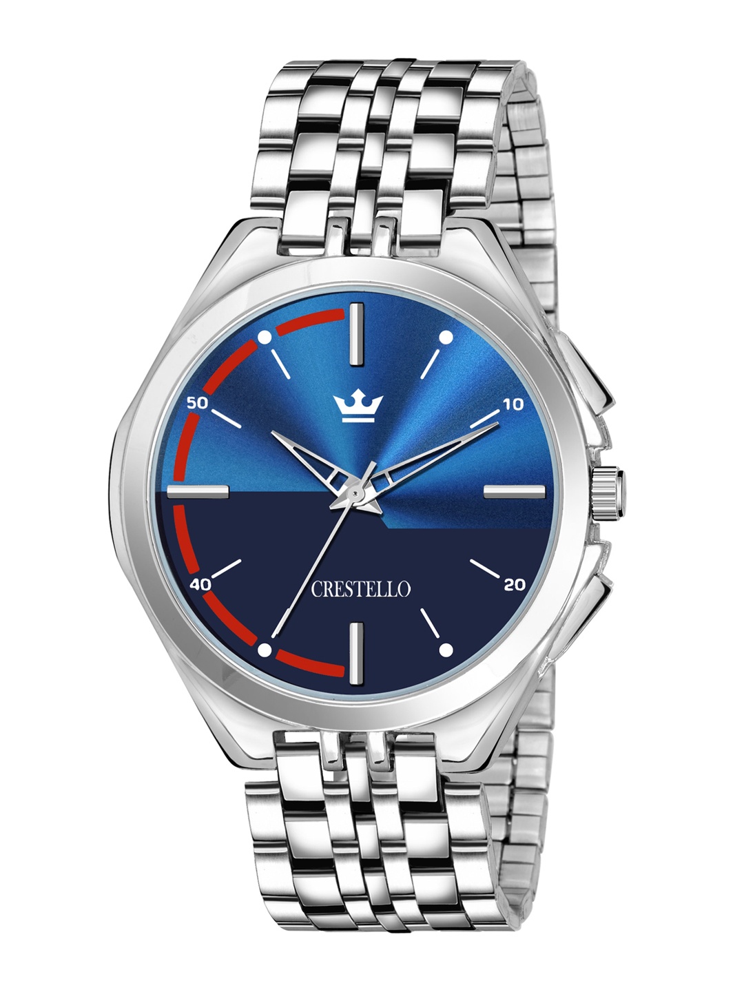 

CRESTELLO Men Blue Brass Dial & Silver Toned Stainless Steel Bracelet Style Straps Analogue Watch