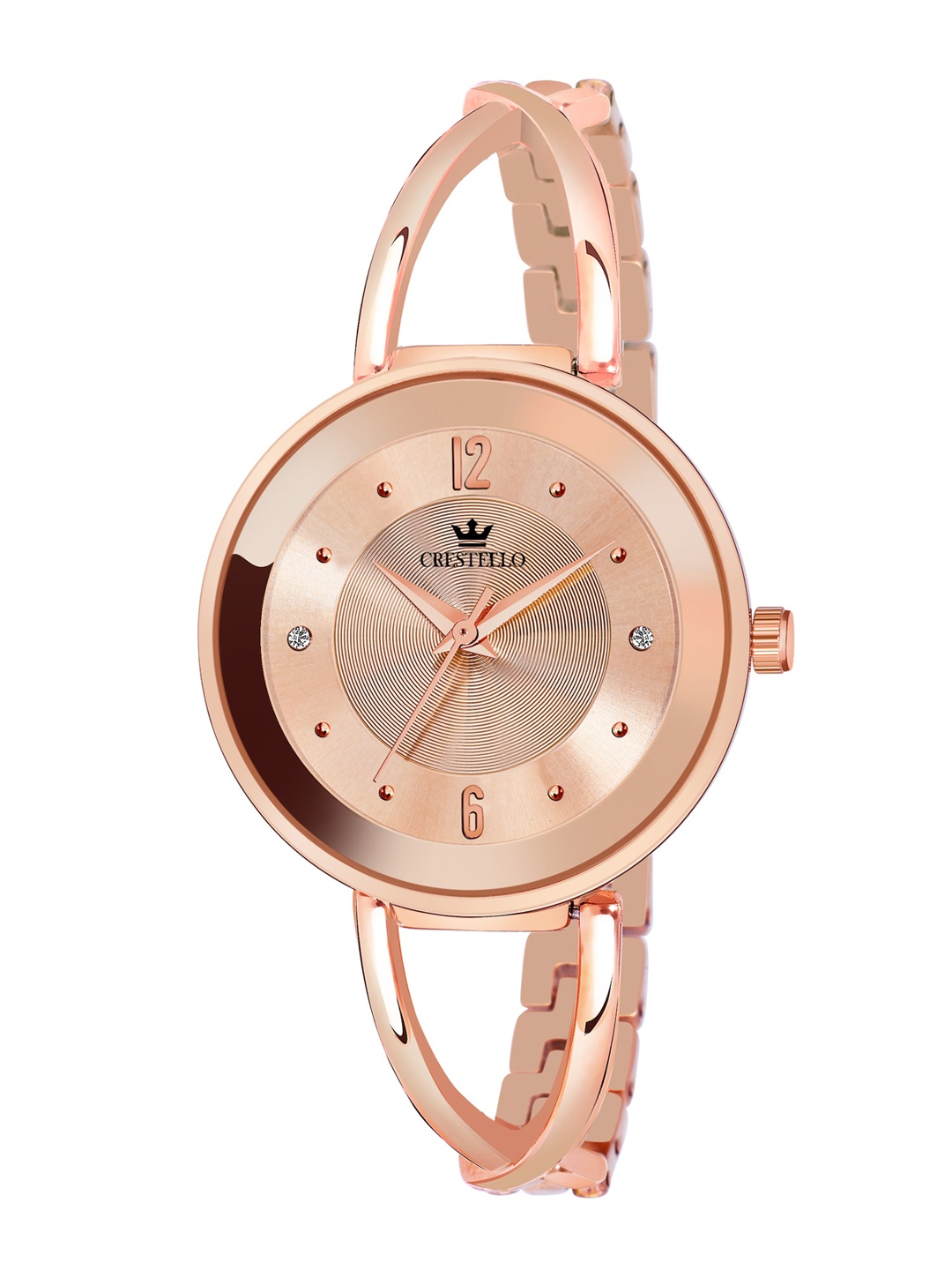 

CRESTELLO Women Rose Gold-Toned Brass Printed Dial & Bracelet Style Straps Analogue Watch CR-JWL117-RG