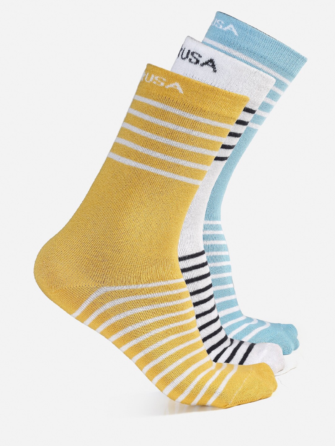 

JUMP USA Assorted Set of 3 Striped Calf Length Socks