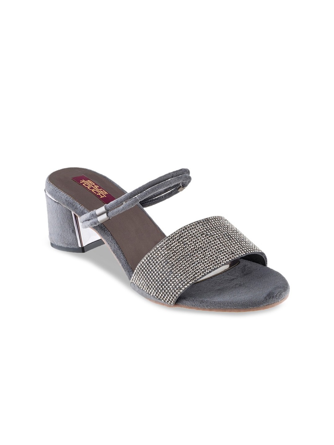 

SHUZ TOUCH Grey Embellished Party Block Sandals