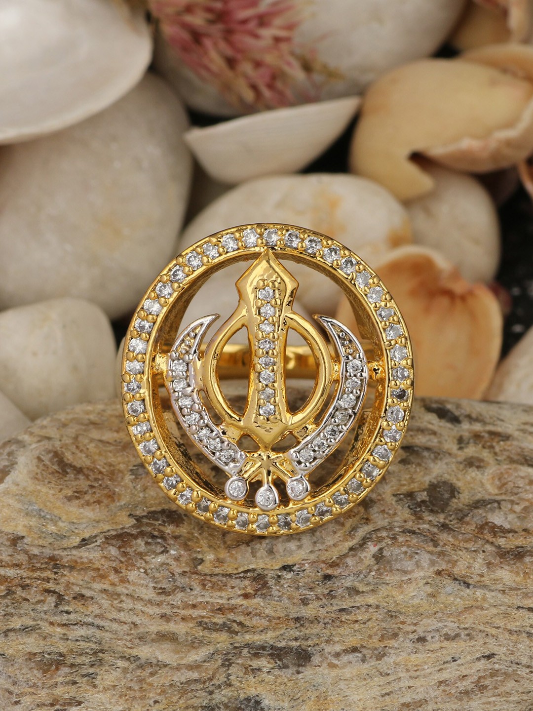 

Silgo Women Gold-Plated White Cubic Zirconia-Studded Finger Ring
