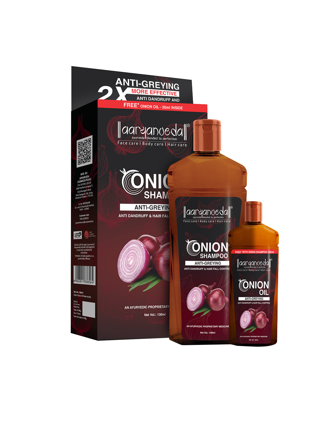 

Aryanveda Set of Red Onion & Black Seed Shampoo 100 ml with Hair Oil 30 ml, Brown