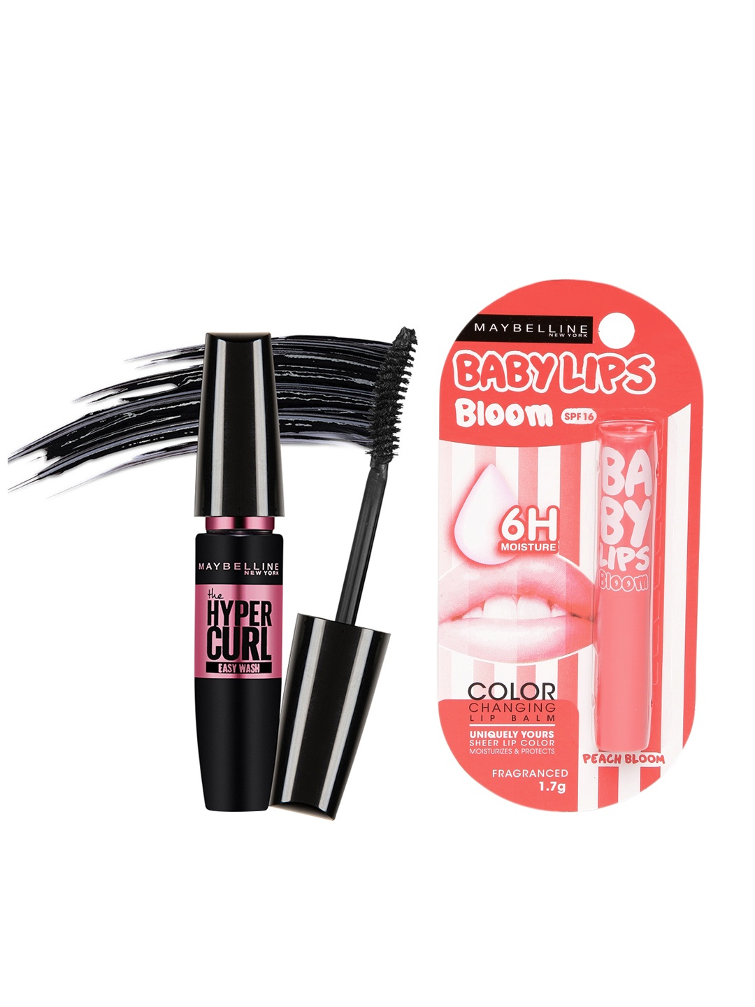 

Maybelline New York Set of Black Hypercurl Mascara & Peach Bloom Lip Balm