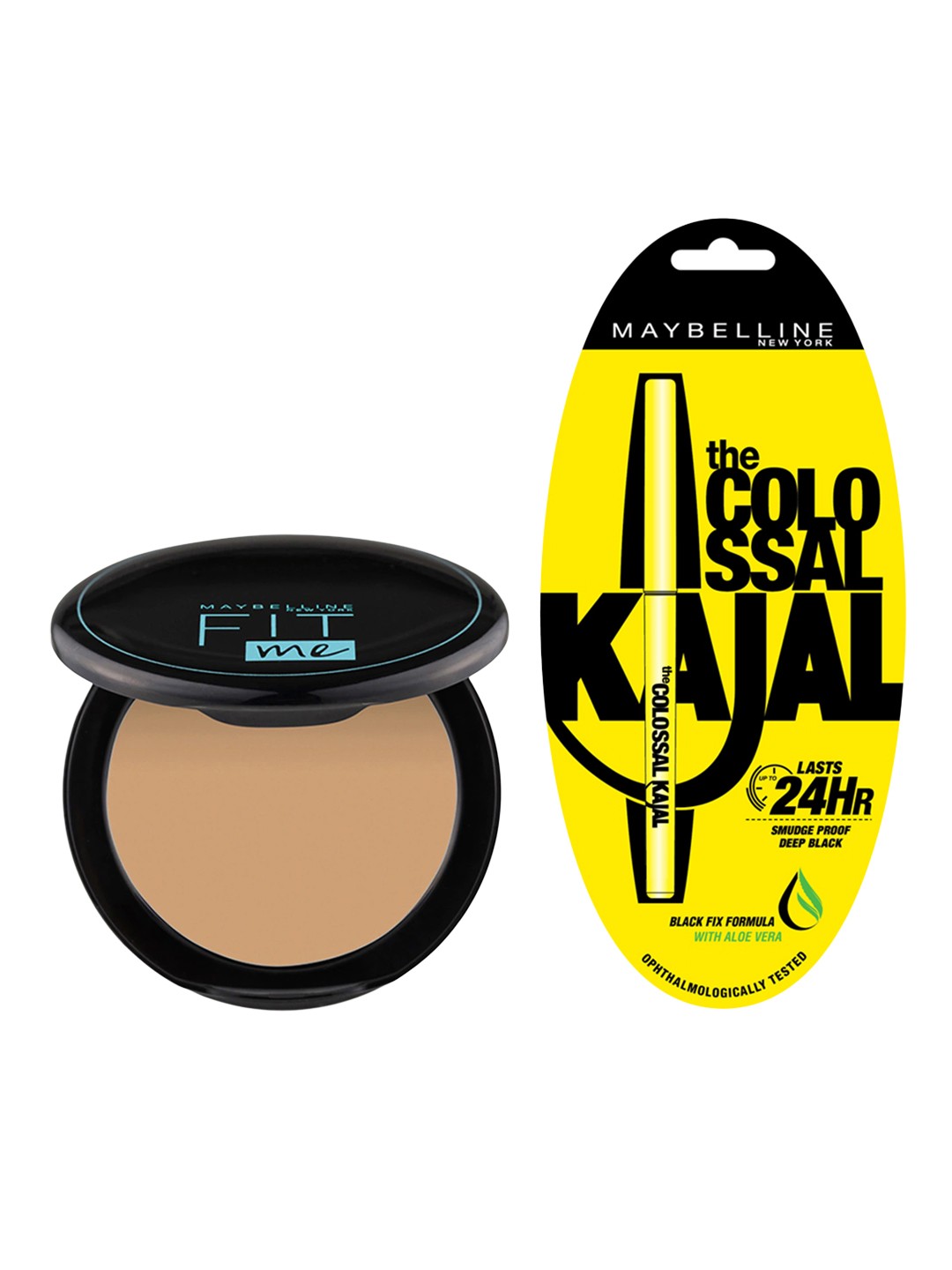 

Maybelline New York Set of Fit Me Compact & Black Colossal Kajal, Beige