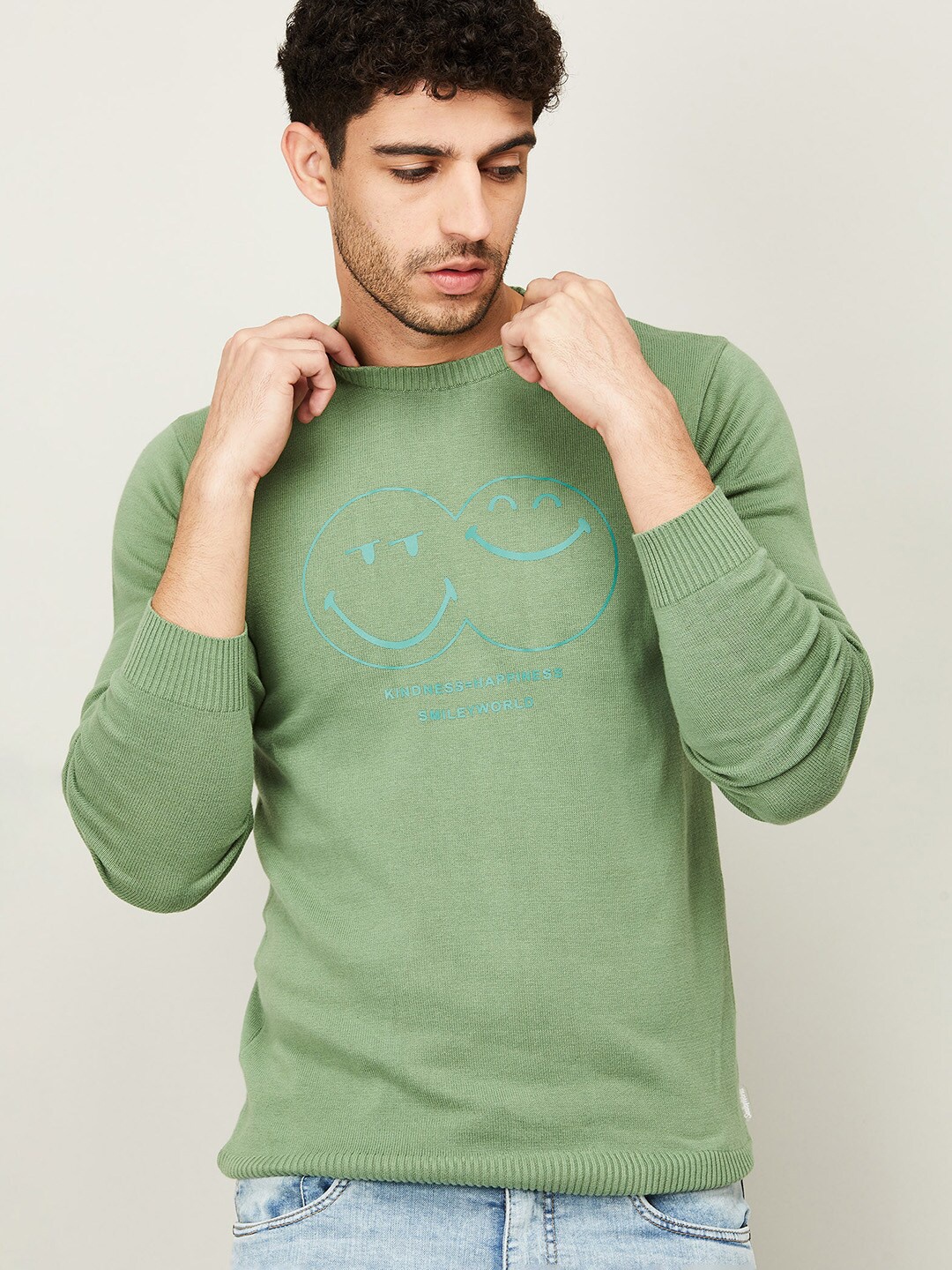 

SmileyWorld Men Green Cotton Pullover