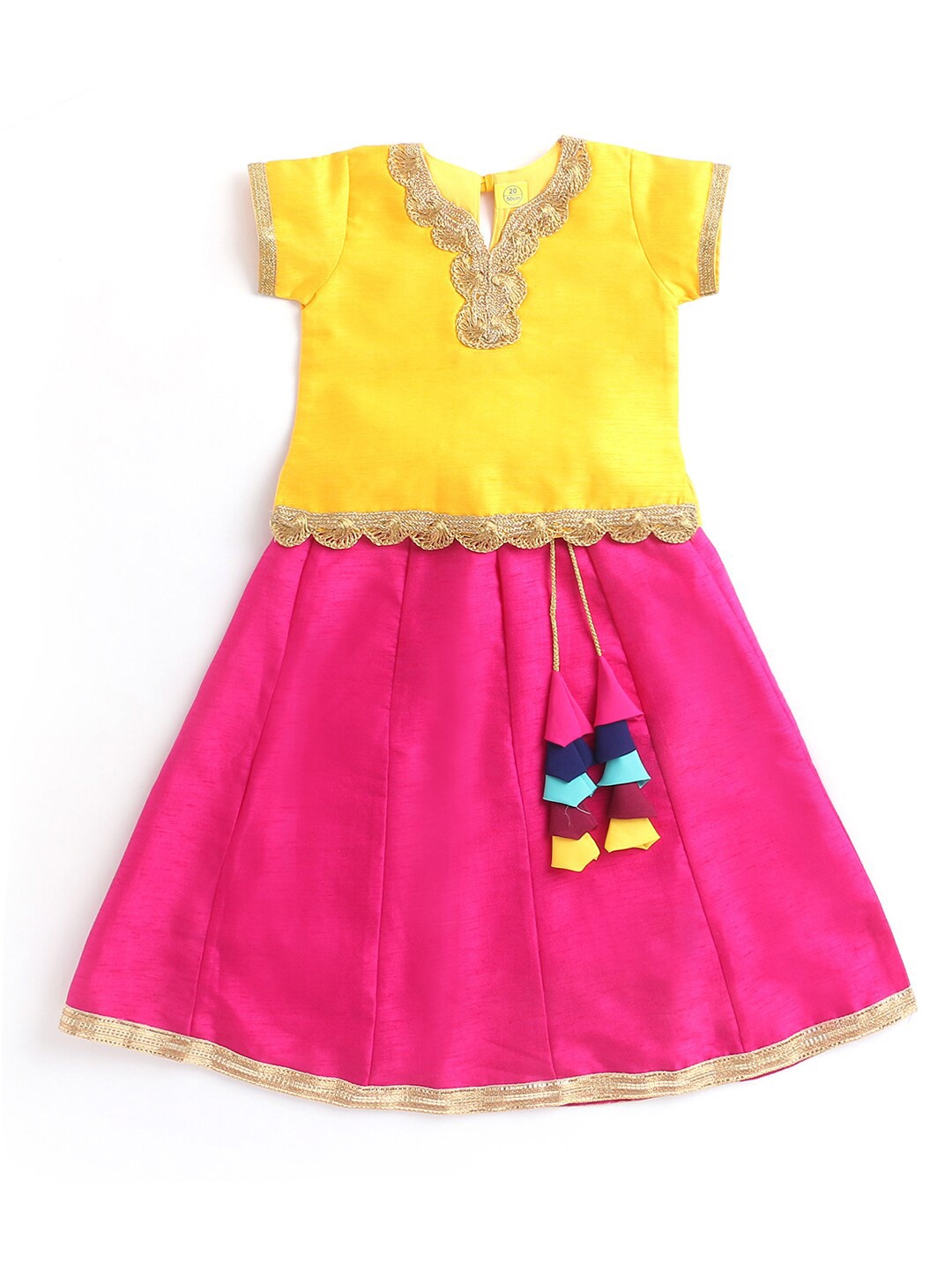 

The Magic Wand Girls Yellow & Pink Ready to Wear Lehenga &