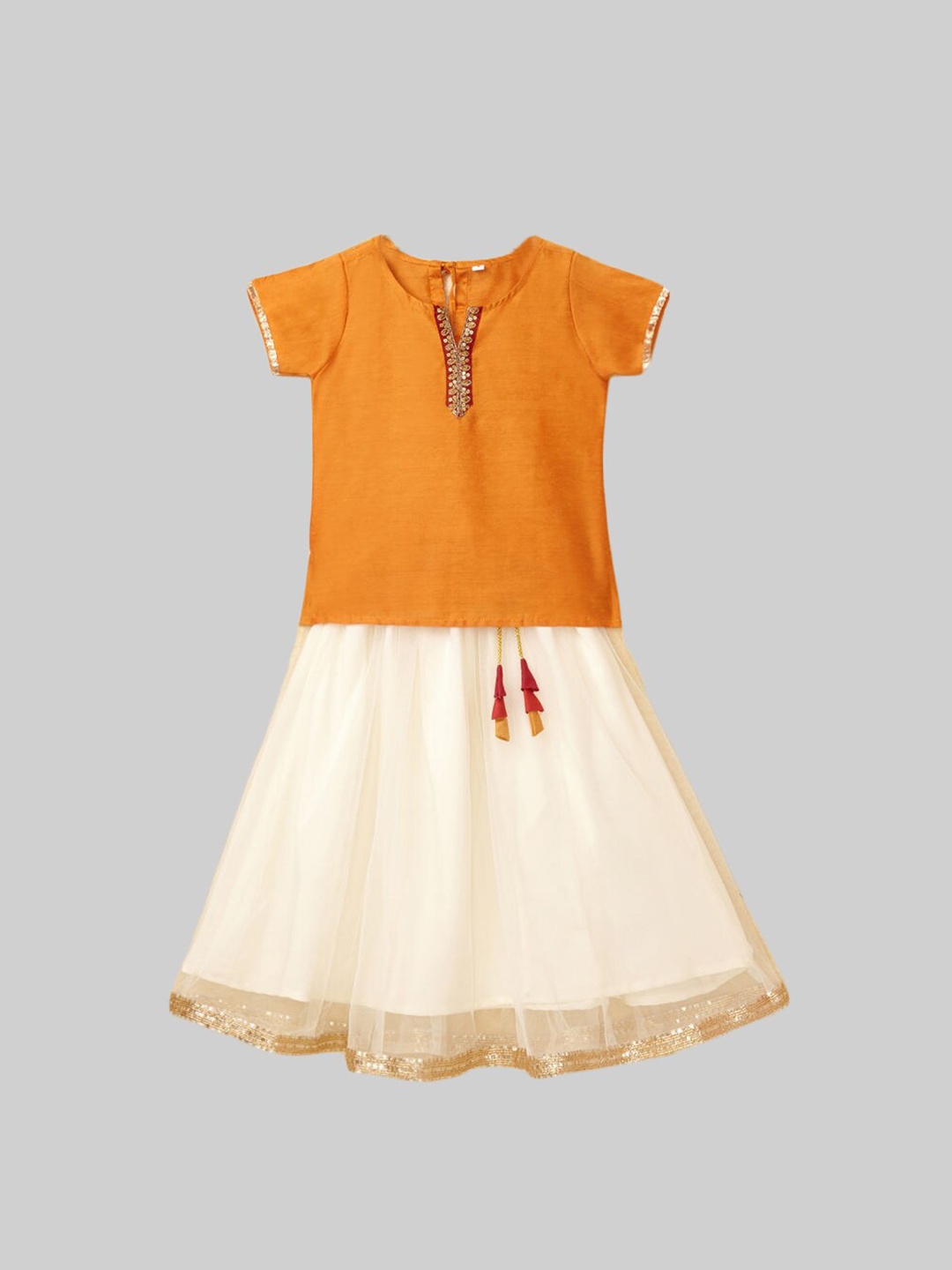 

The Magic Wand Girls Mustard & White Ready to Wear Lehenga