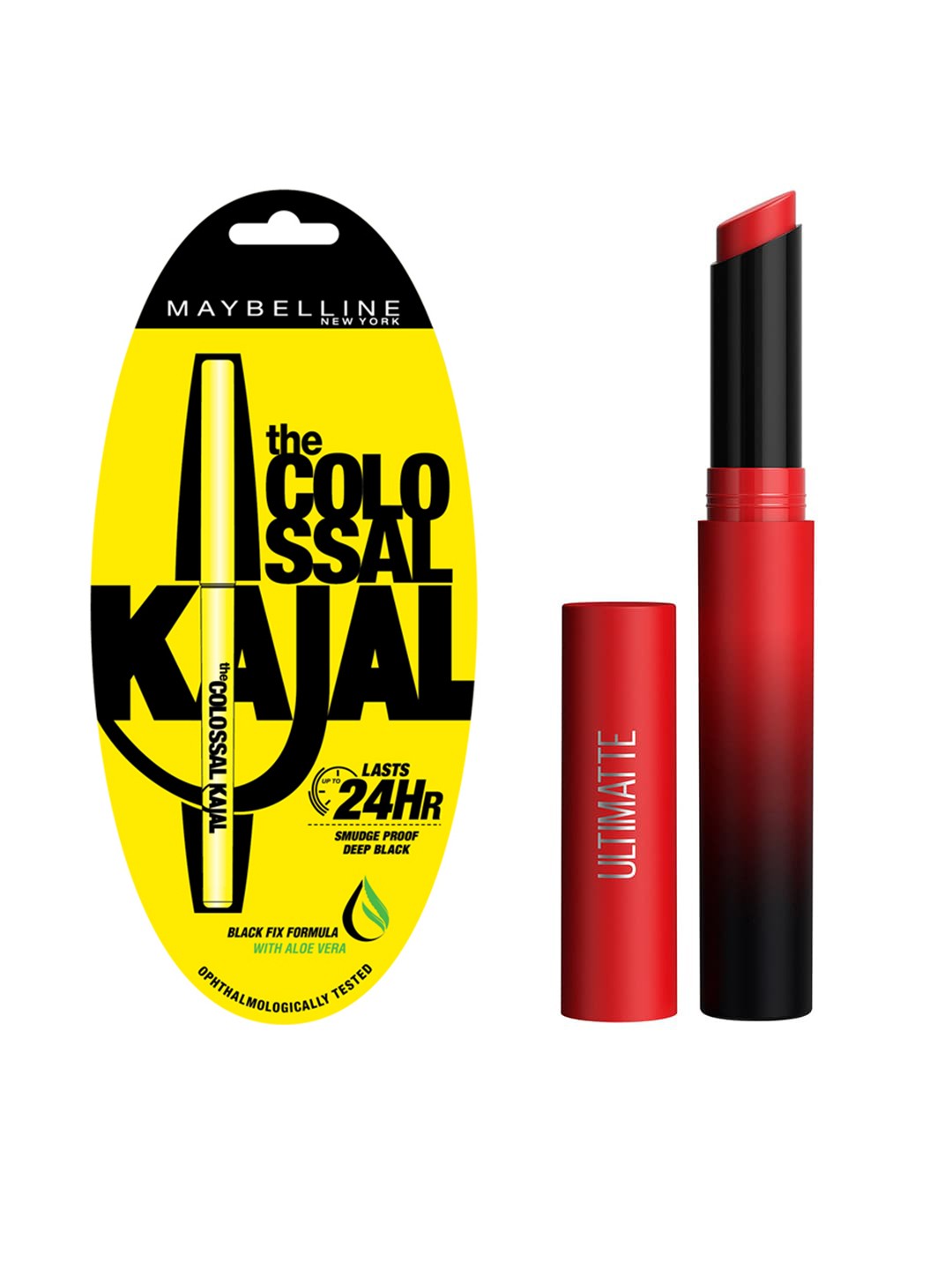 

Maybelline New York Set of Ultimatte Lipstick & Black Colossal Kajal, Red