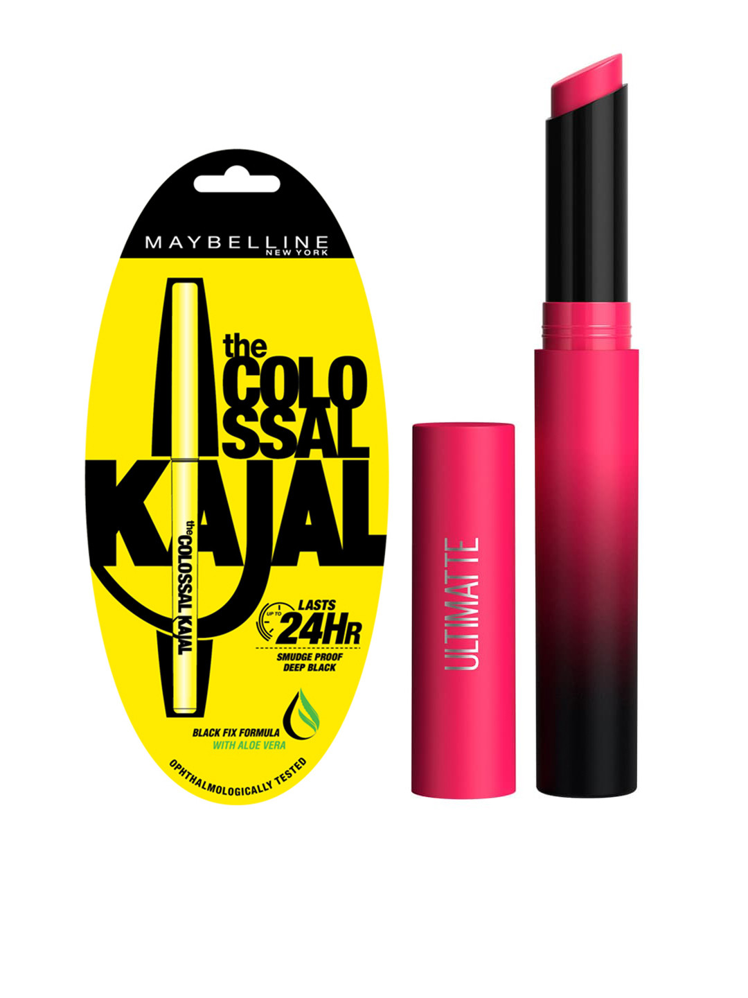 

Maybelline New York Set of Ultimatte Lipstick & Black Colossal Kajal, Magenta