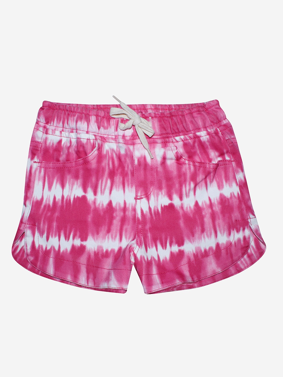 

KiddoPanti Girls Pink Washed Printed Shorts