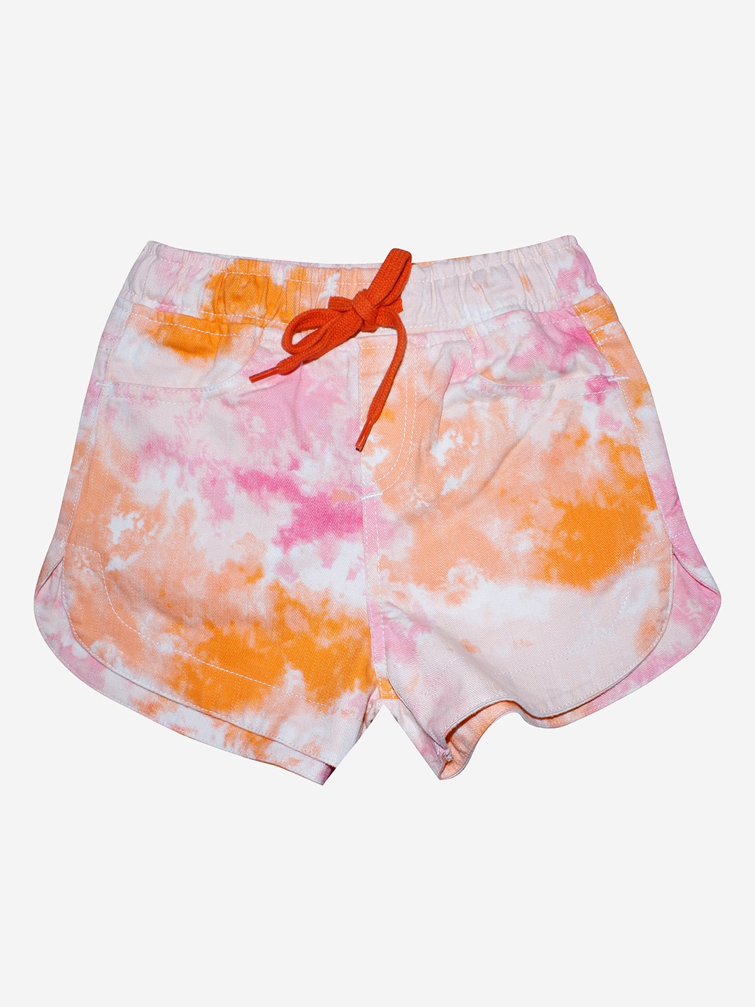 

KiddoPanti Girls Pink & Orange Tie & Dye Printed Shorts
