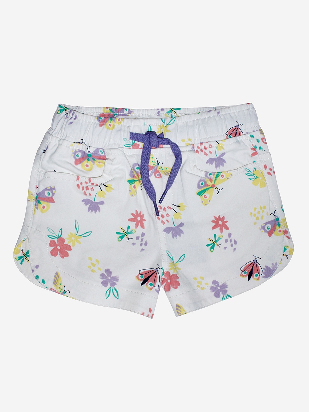 

KiddoPanti Girls White Floral Printed Shorts