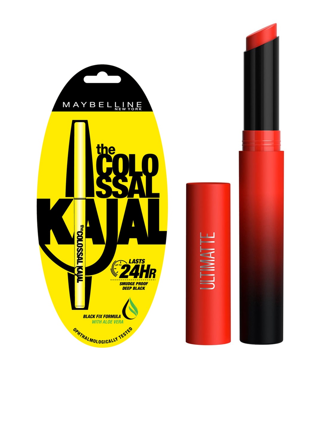 

Maybelline New York Set of Ultimatte Lipstick & Black Colossal Kajal, Red