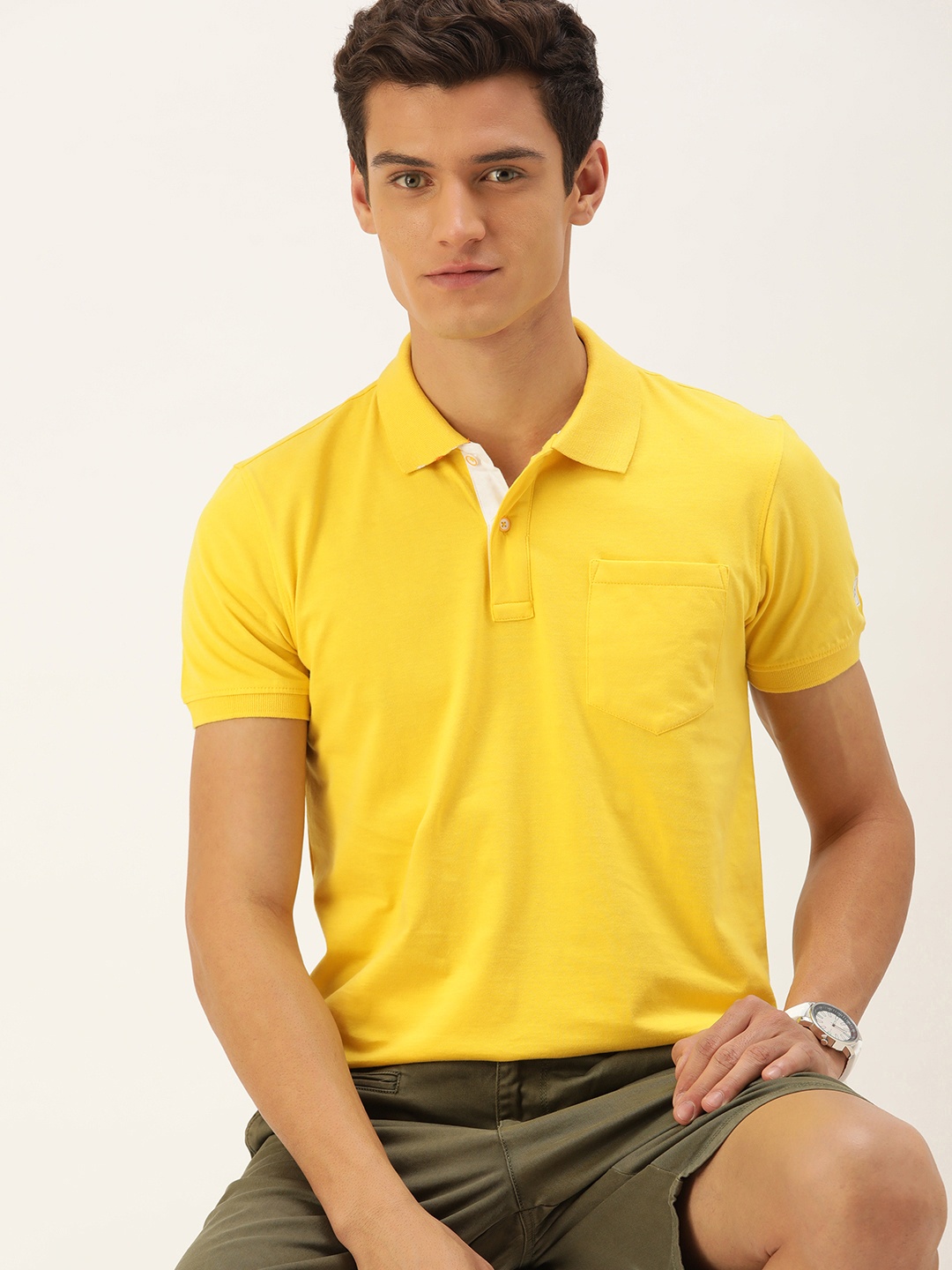 

Peter England Casuals Men Yellow Snug Fit Polo Collar T-shirt