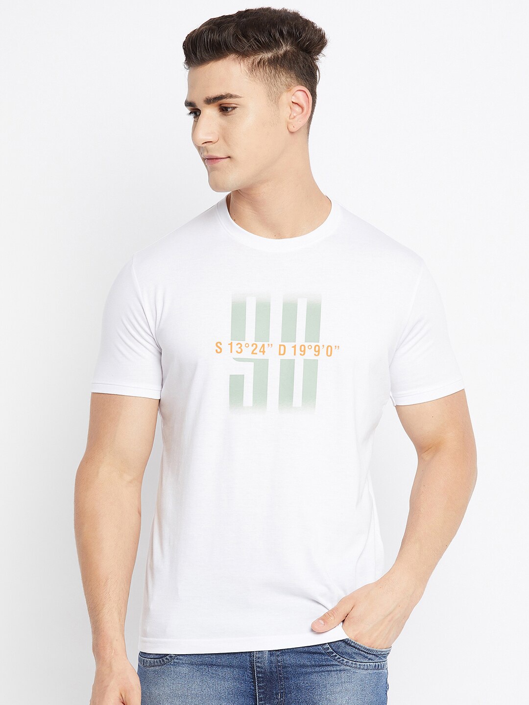 

Duke Men White Typography Printed Slim Fit Cotton T-shirt