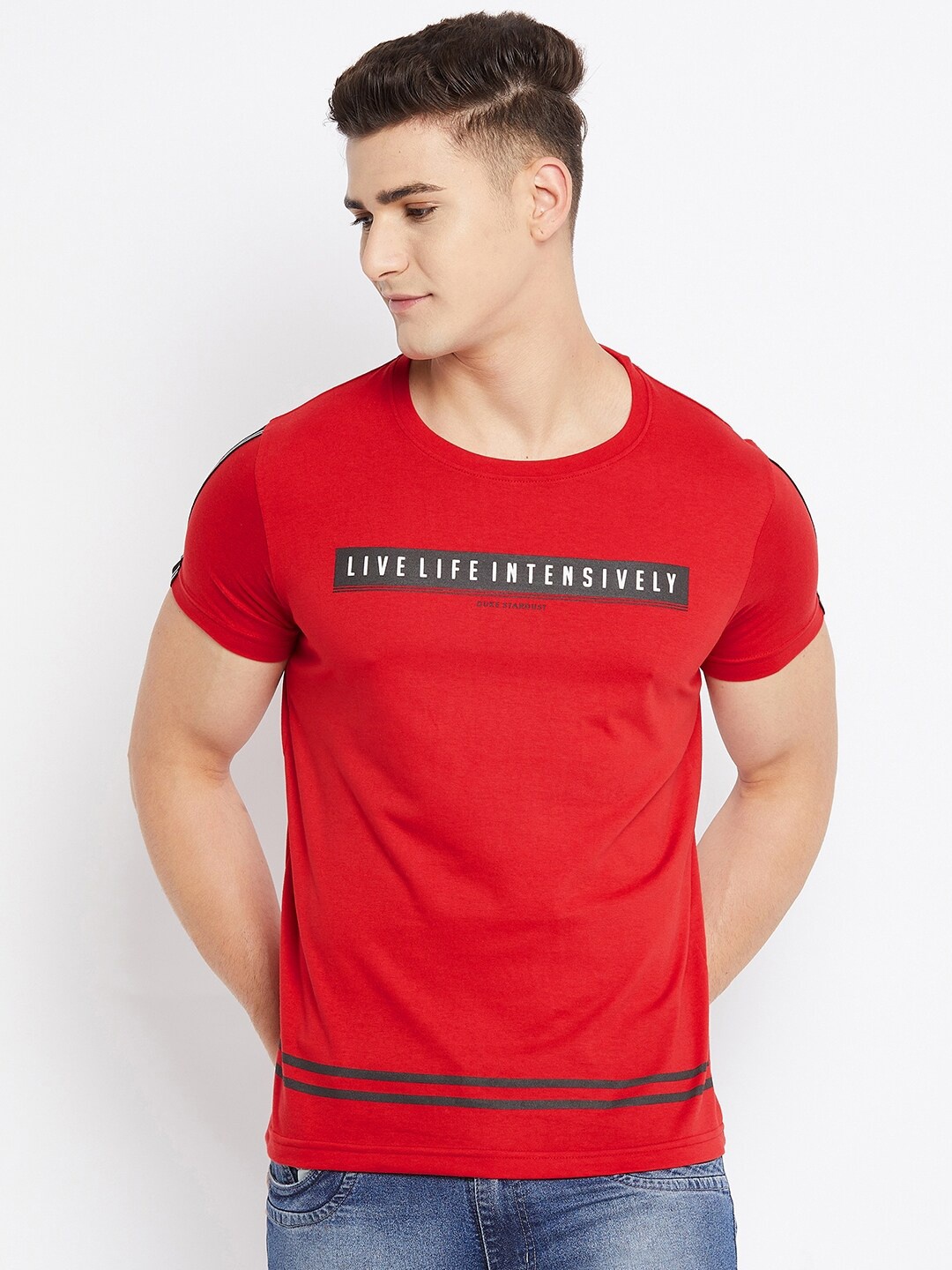 

Duke Men Red Typography Slim Fit Cotton T-shirt