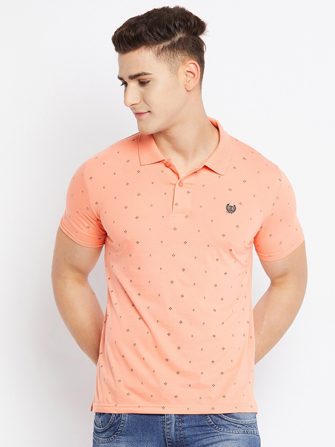 

Duke Men Orange Printed Polo Collar Slim Fit T-shirt