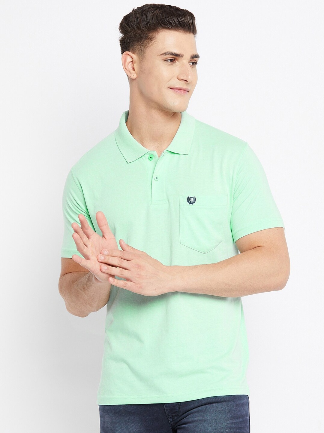 

Duke Men Green Polo Collar Cotton T-shirt