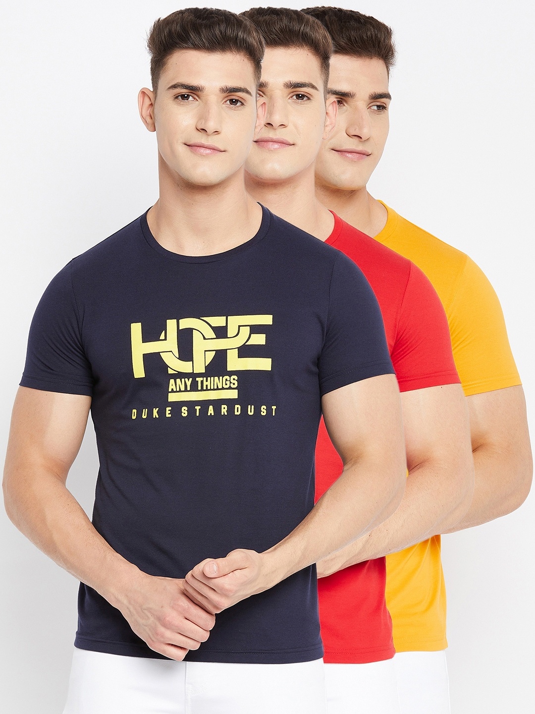 

Duke Men Pack Of 3 Slim Fit Cotton T-shirts, Navy blue