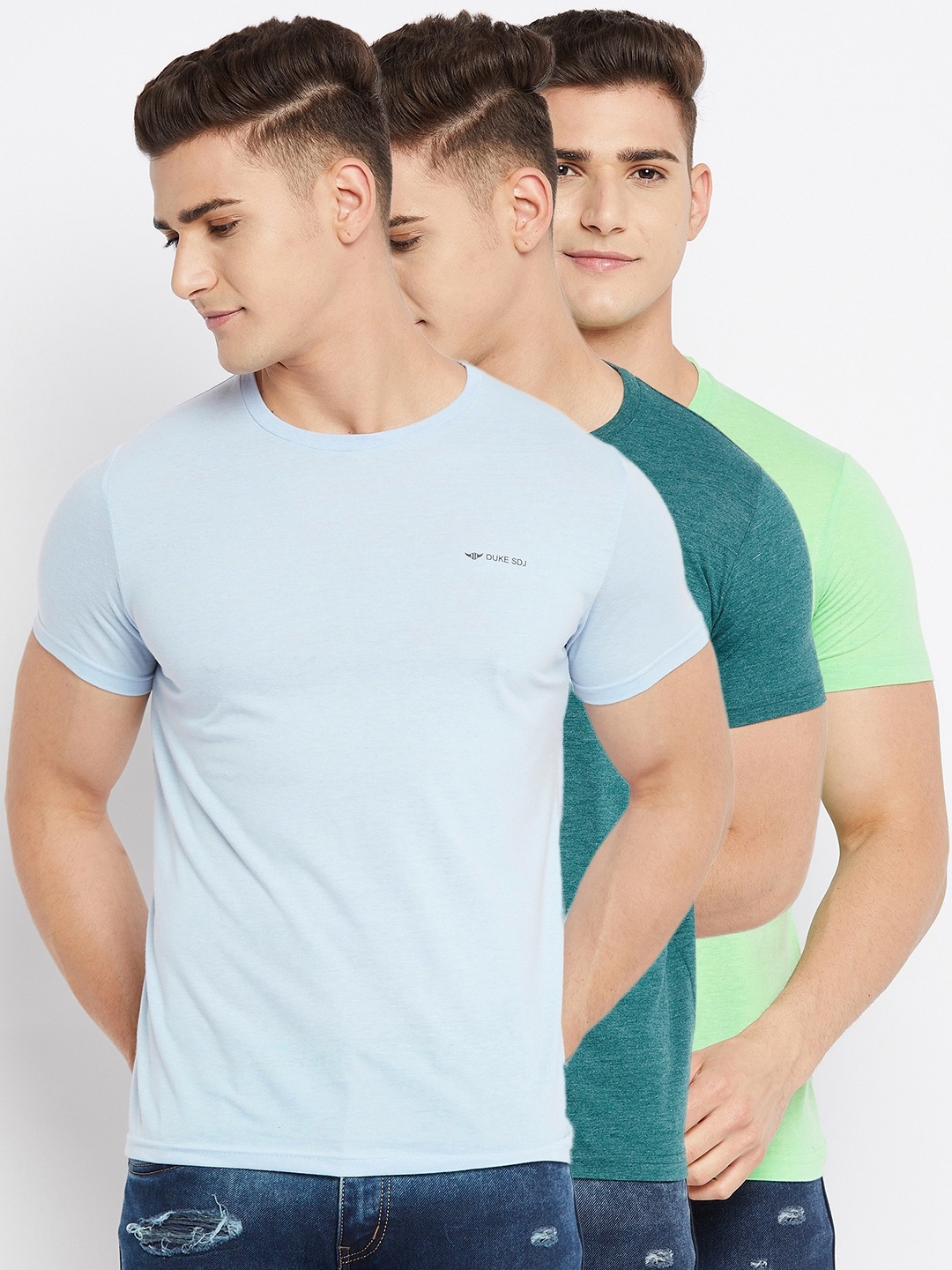 

Duke Men Pack Of 3 Slim Fit Cotton T-shirt, Blue