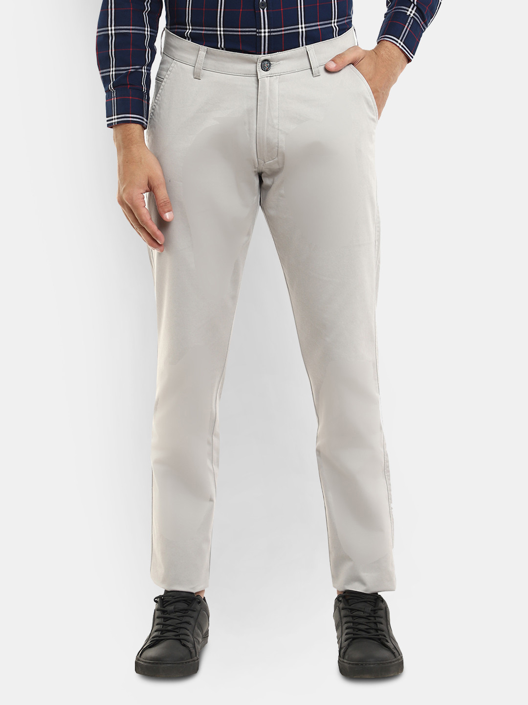 

V-Mart Men Grey Melange Solid Slim Fit Easy Wash Cotton Trousers