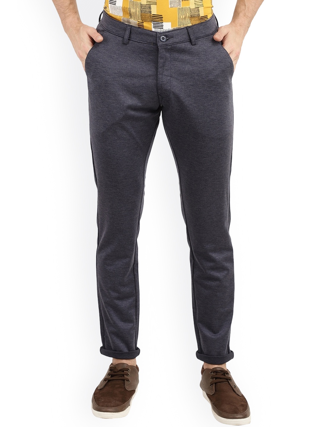 

V-Mart Men Grey Textured Slim Fit Easy Wash Regular Trousers