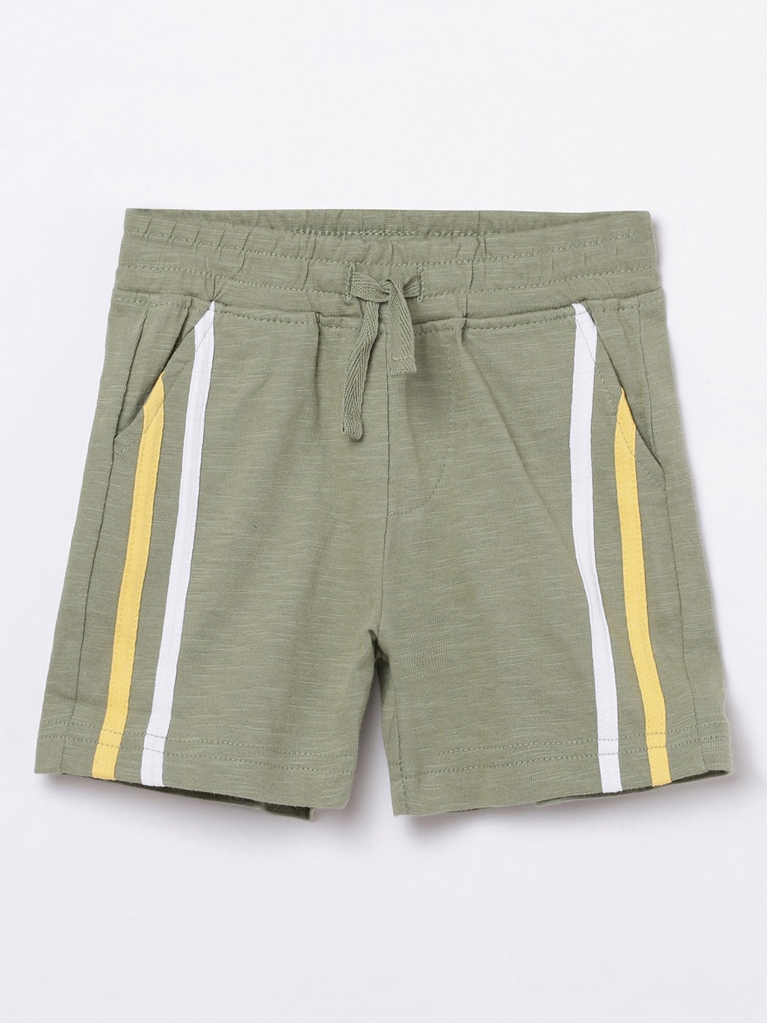 

Juniors Boys Olive Green & White Striped Cotton Shorts