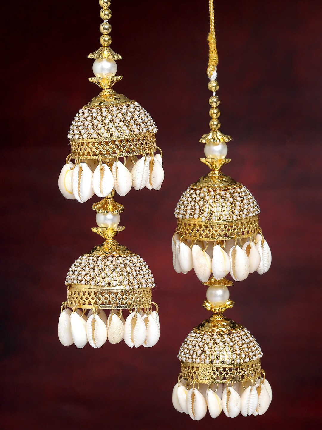 

PANASH Set Of 2 Gold-Plated & Sea Shell Beaded Kaleera