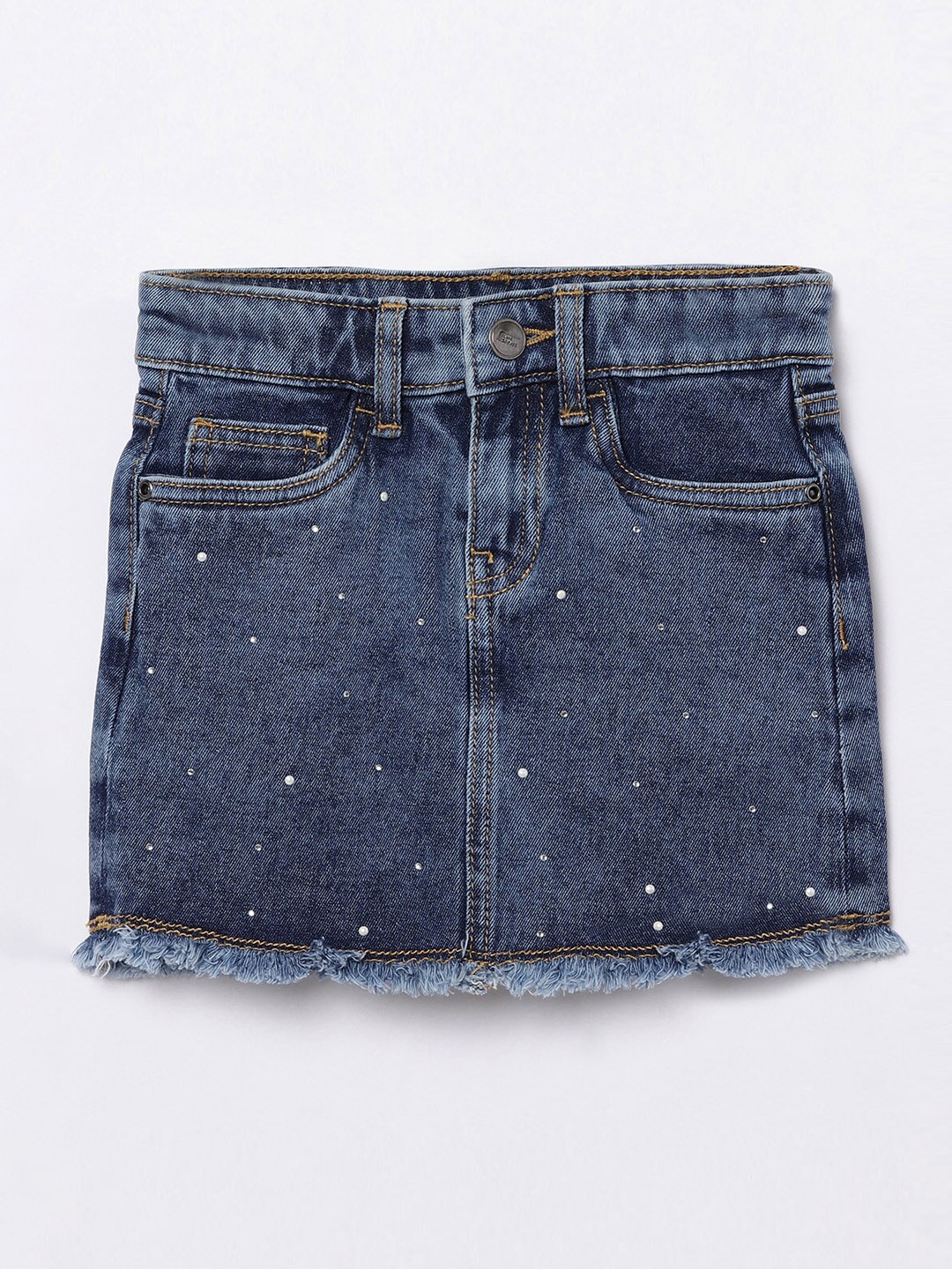 

Fame Forever by Lifestyle Girls Blue Embellished Cotton Blend Straight Denim Skirt