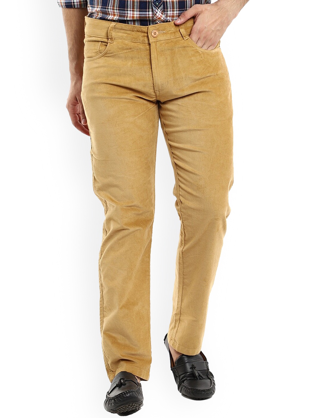 

V-Mart Men Khaki Slim Fit Easy Wash Corduroy Cotton Trousers