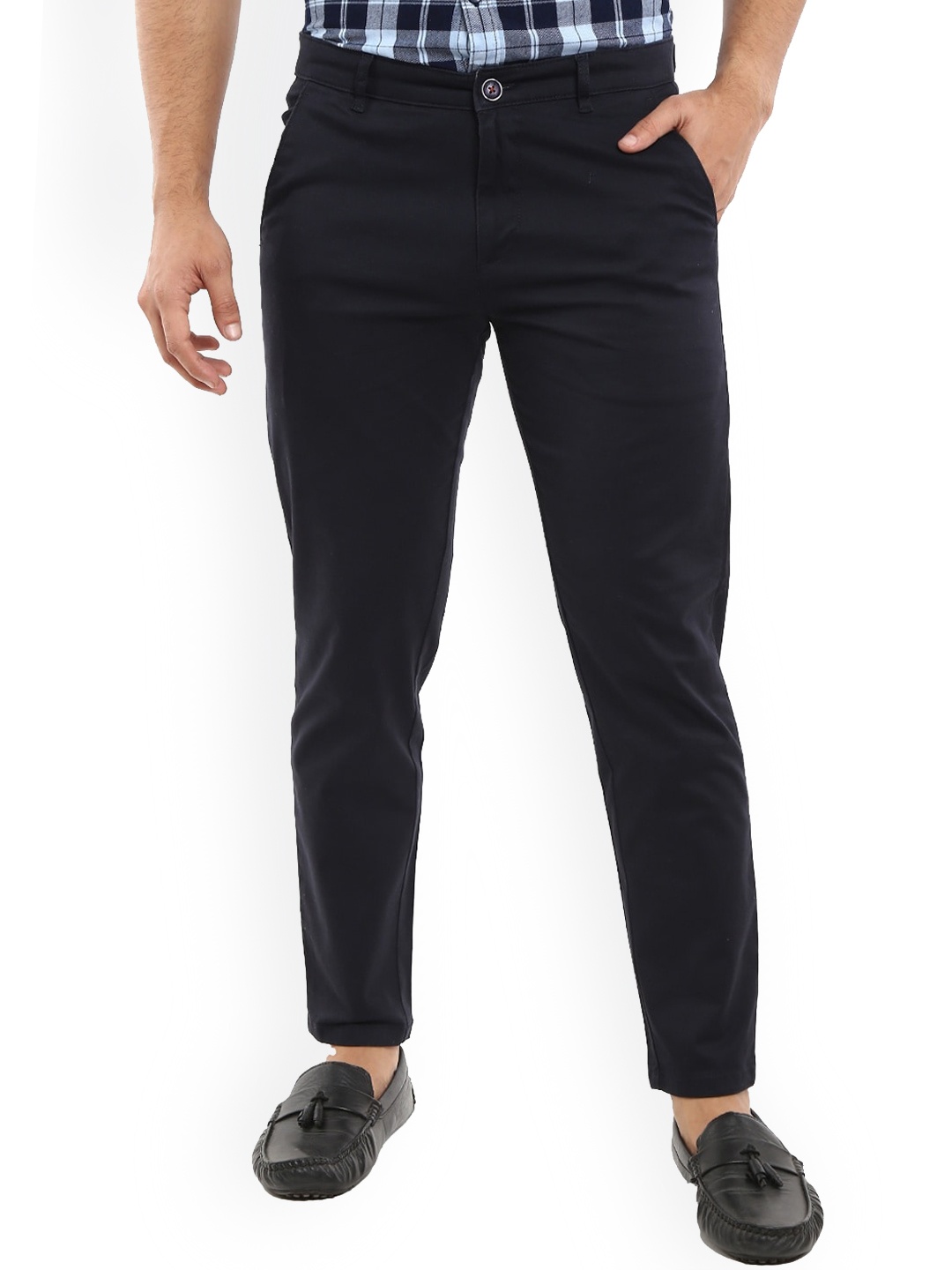 

V-Mart Men Navy Blue Twill Easy Wash Cotton Trousers