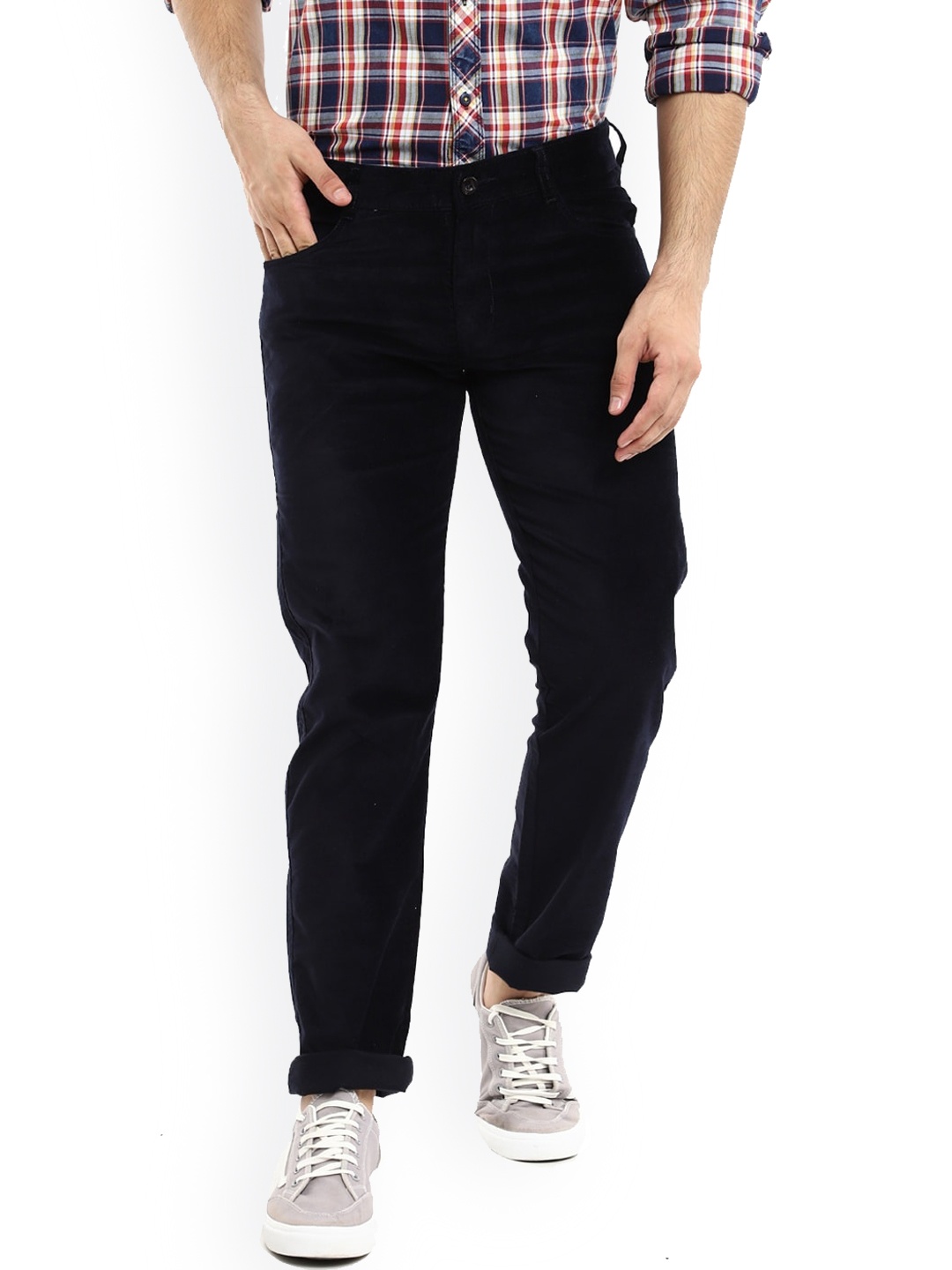 

V-Mart Men Turquoise Blue Slim Fit Easy Wash Cotton Chinos Trousers