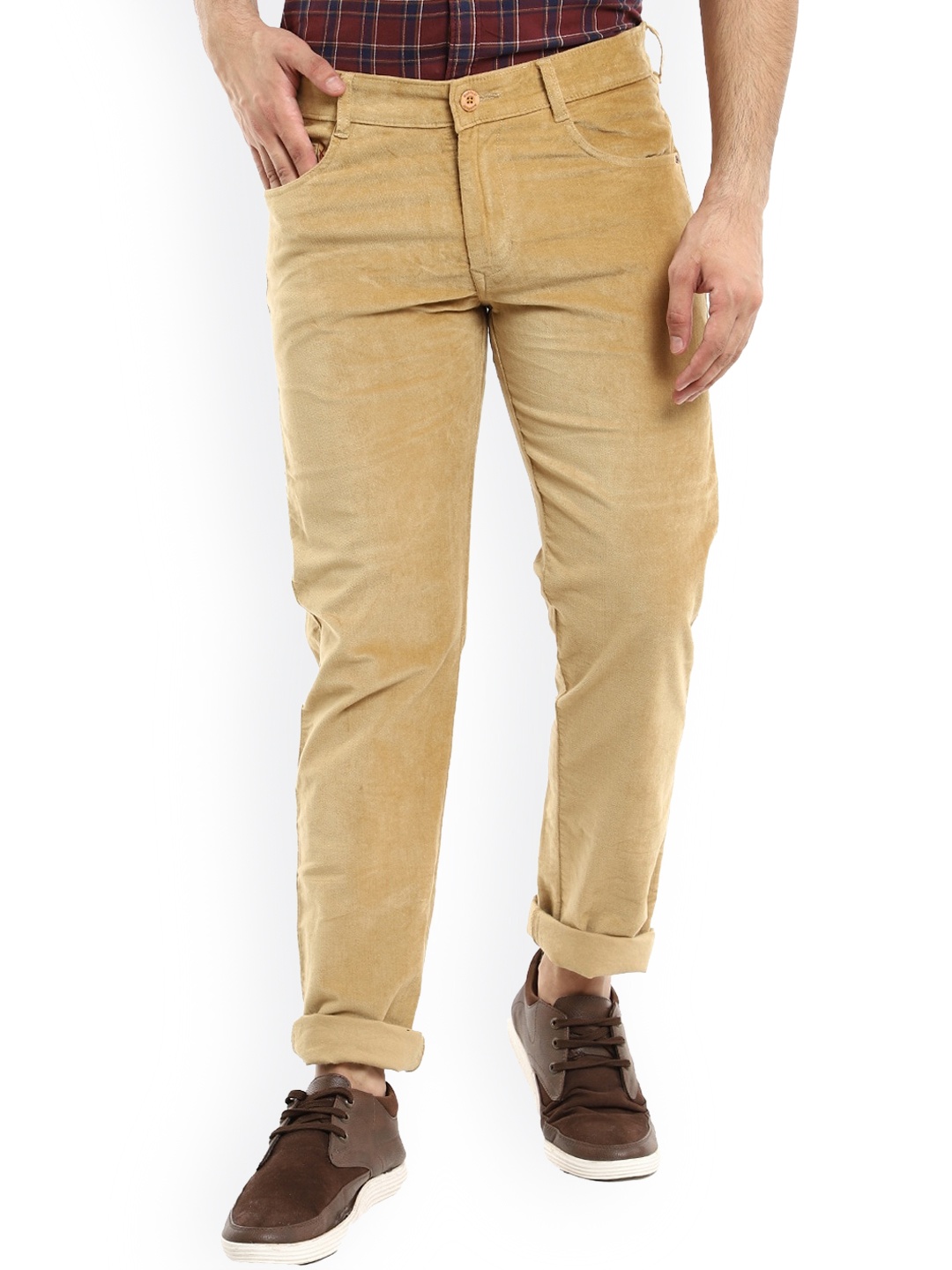 

V-Mart Men Brown Slim Fit Easy Wash Corduroy Cotton Trousers