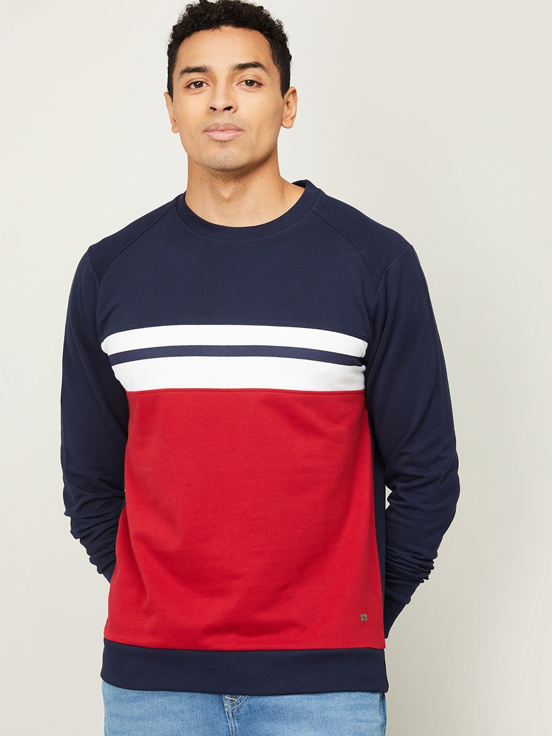 

Fame Forever by Lifestyle Men Navy Blue & Red Colourblocked Cotton Sweatshirt