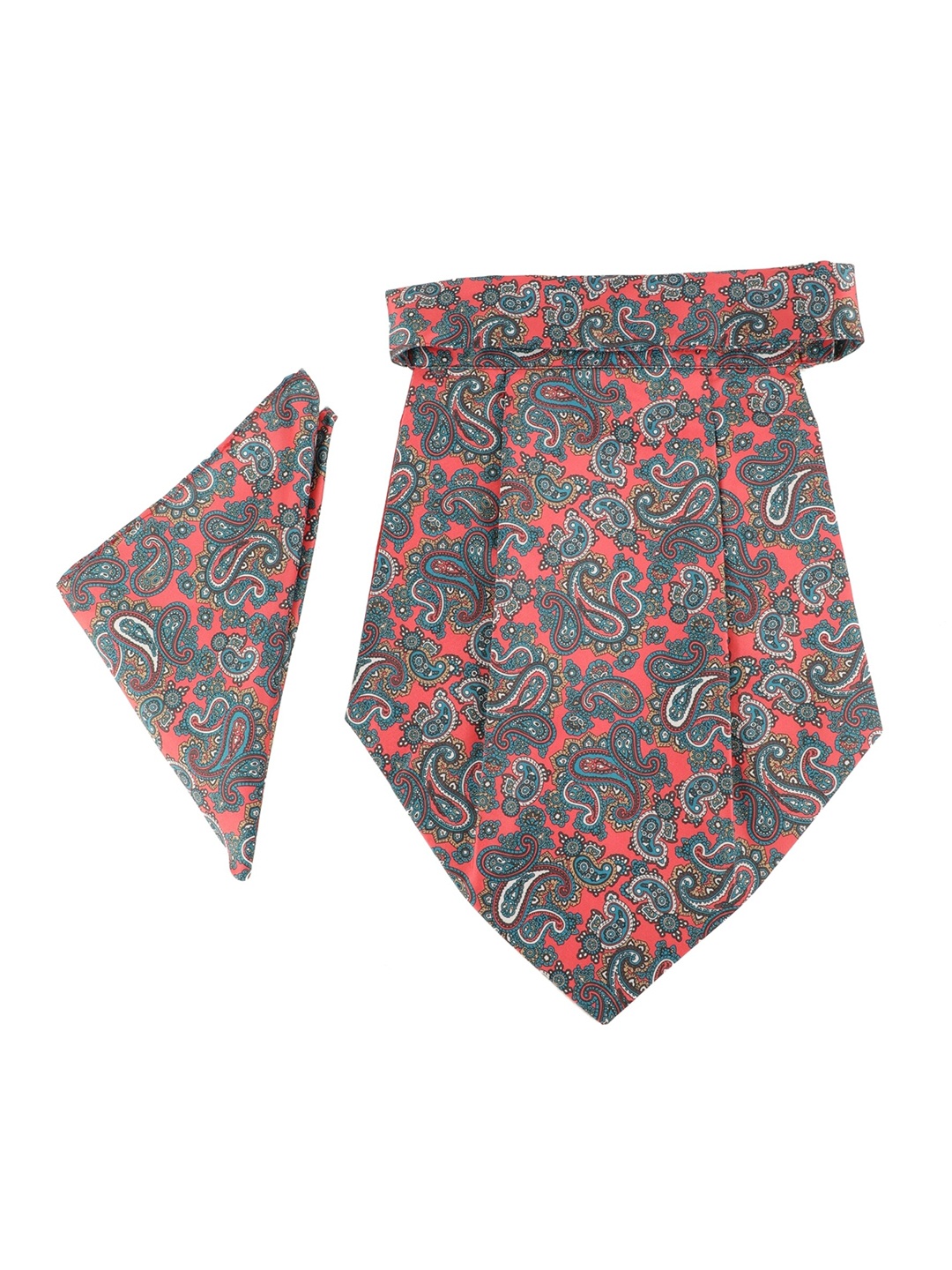 

Alvaro Castagnino Men Blue & Peach-Coloured Paisley Printed Cravat Tie & Pocket Square