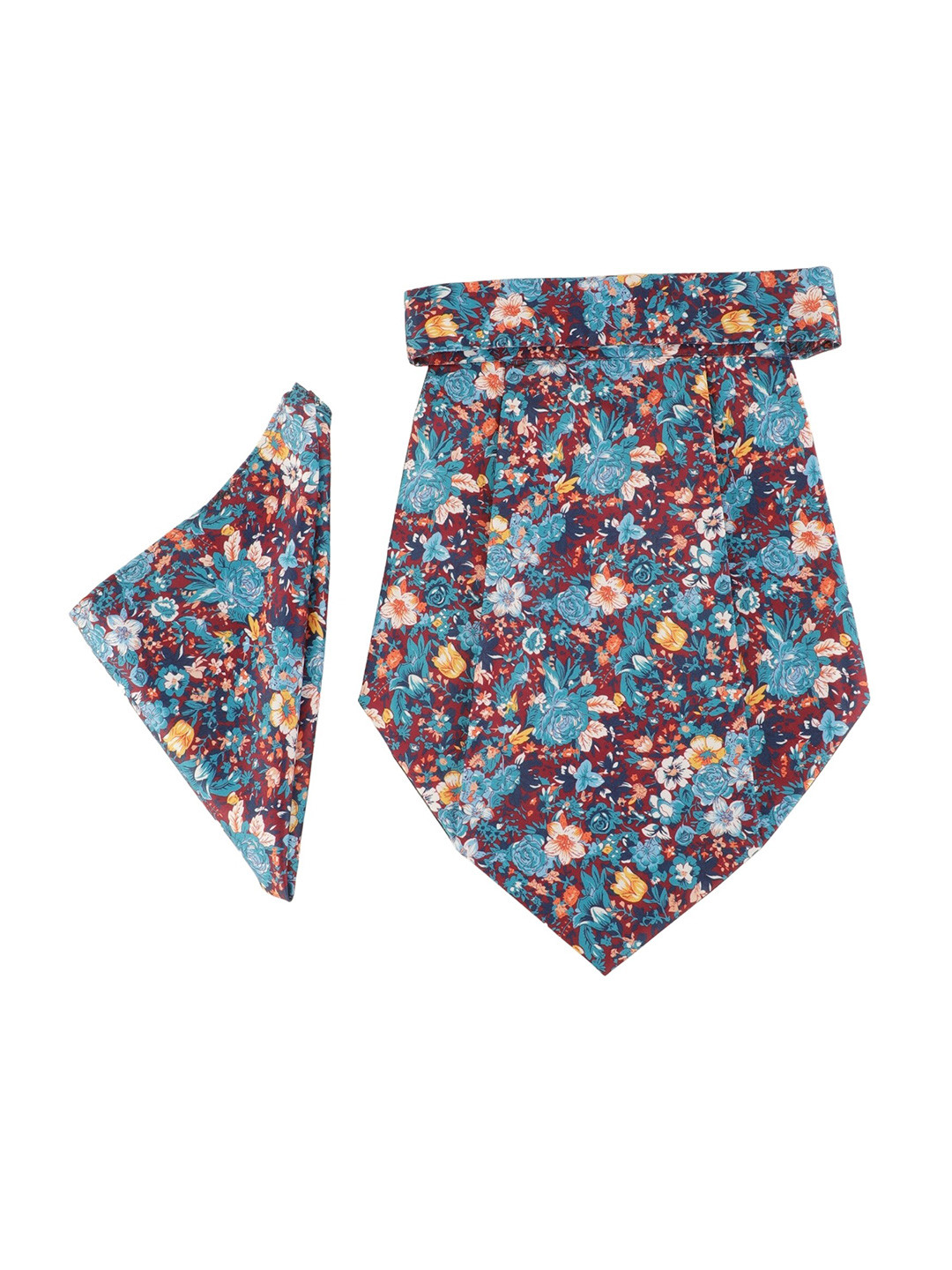 

Alvaro Castagnino Men Maroon & Blue Floral Printed Cravat Tie & Pocket Square