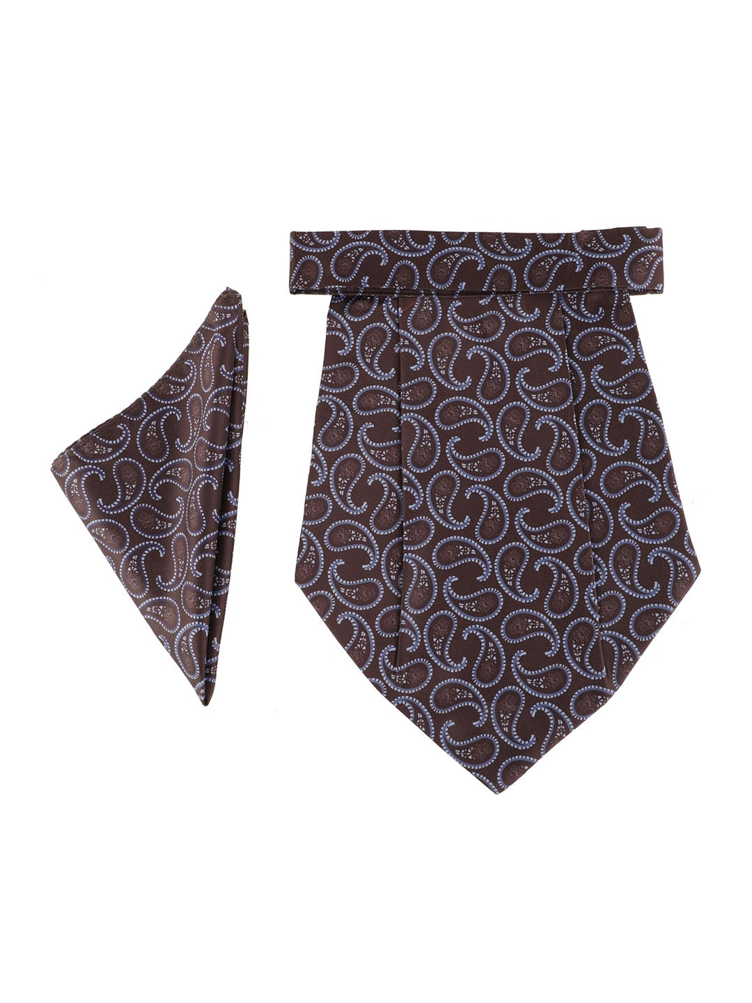 

Alvaro Castagnino Brown & Blue Printed Microfiber Cravat With Pocket Square