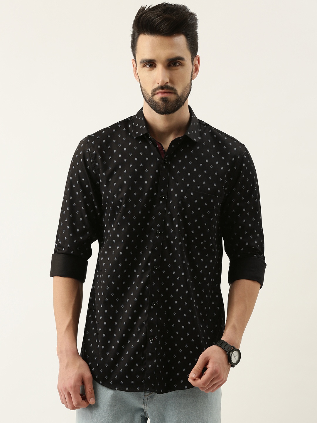 

Peter England Men Black Slim Fit Printed Casual Shirt