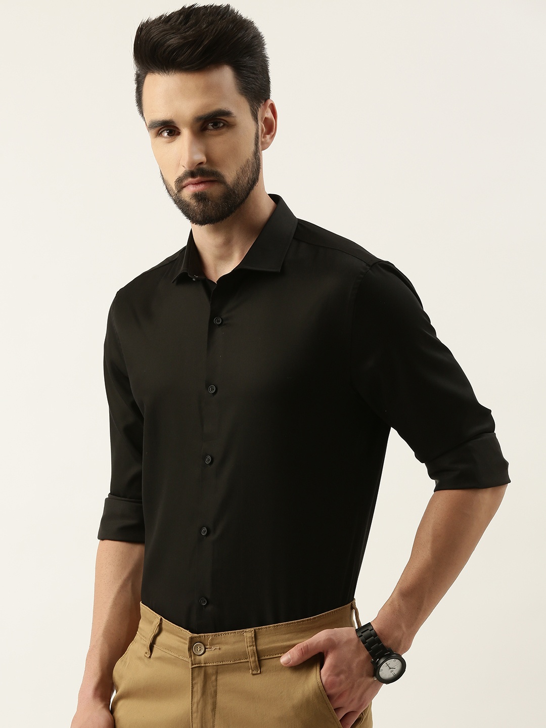 

Peter England Men Black Slim Fit Casual Shirt