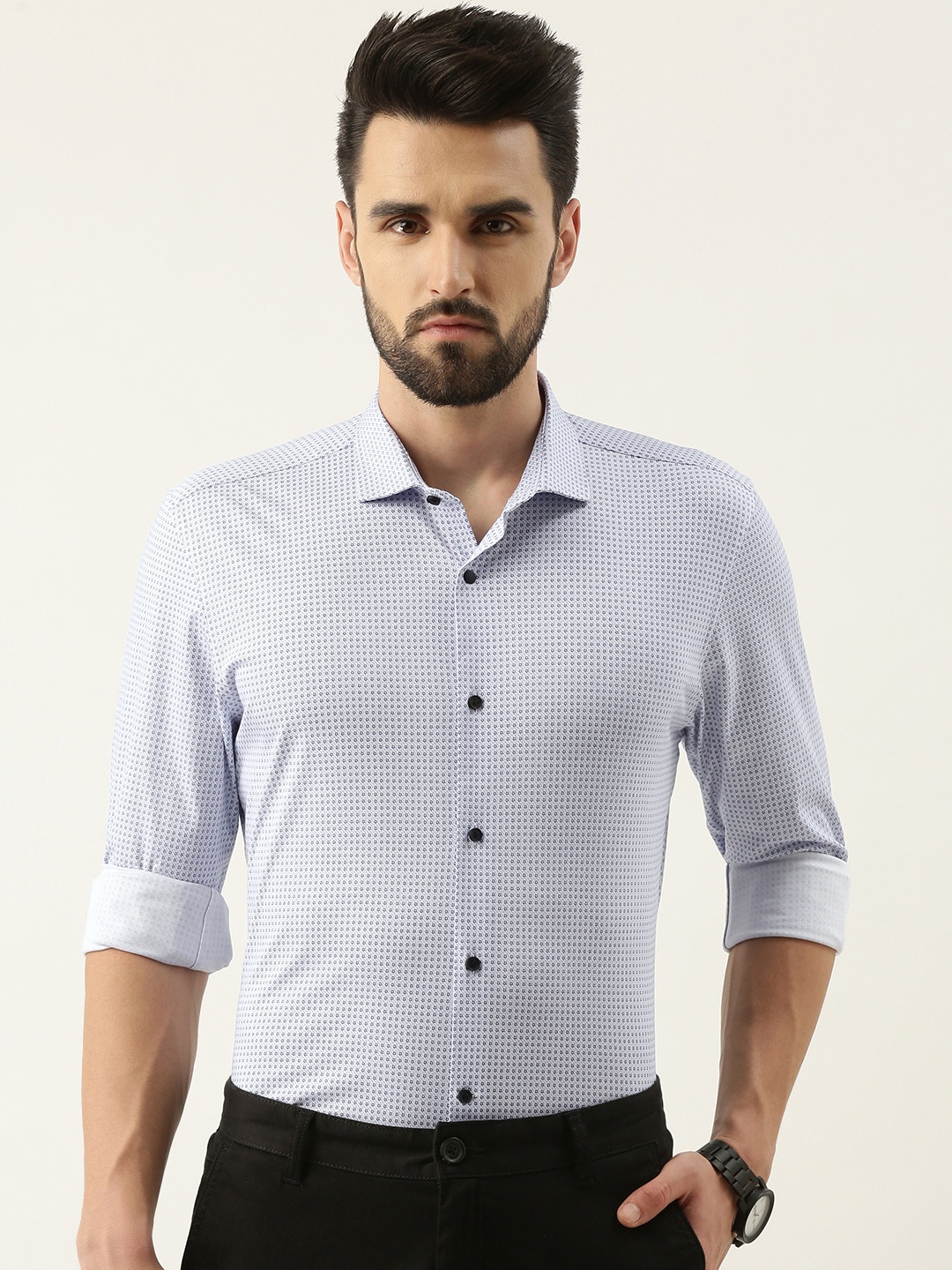 

Peter England Men Blue Slim Fit Printed Formal Shirt