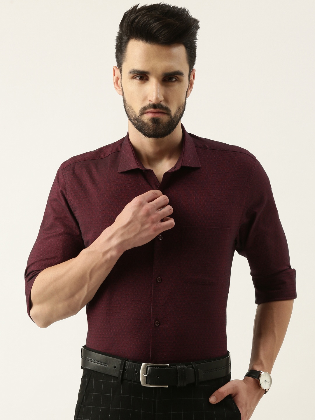 

Peter England Men Maroon Slim Fit Formal Pure Cotton Shirt