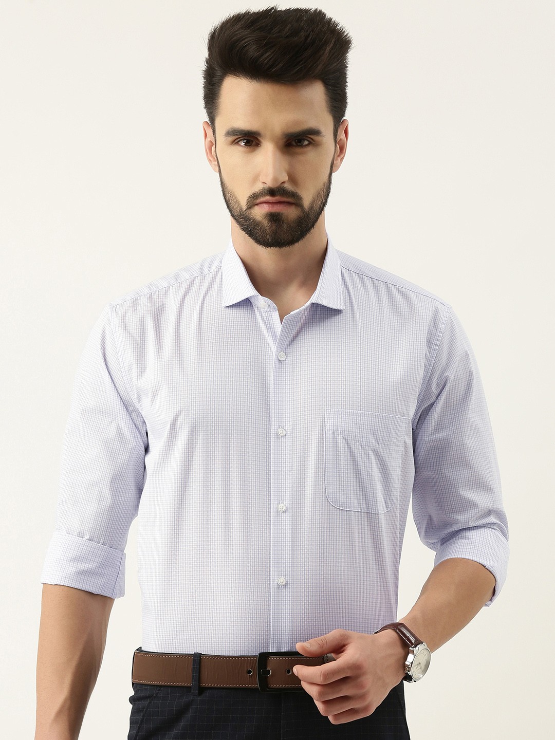

Peter England Men Blue Slim Fit Checked Formal Shirt