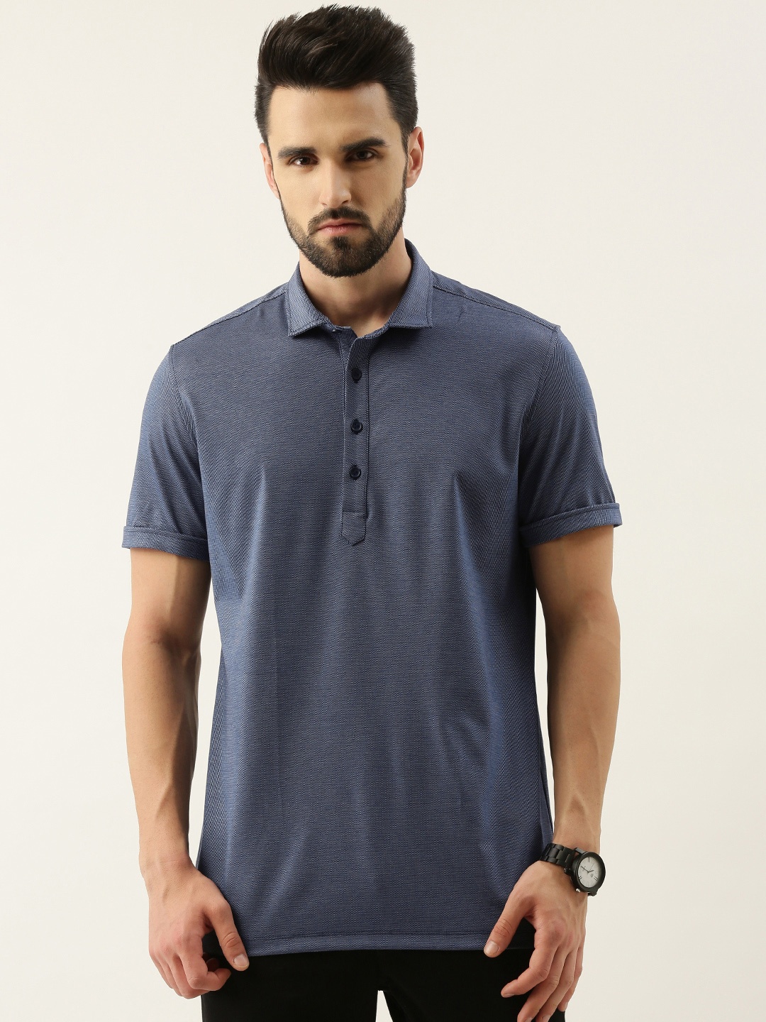 

Peter England Men Navy Blue Slim Fit Pure Cotton Formal Shirt