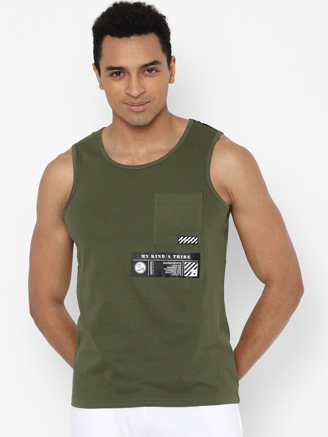 

Allen Solly Tribe Men Olive-Green & Black Printed Pure Cotton Innerwear Vest