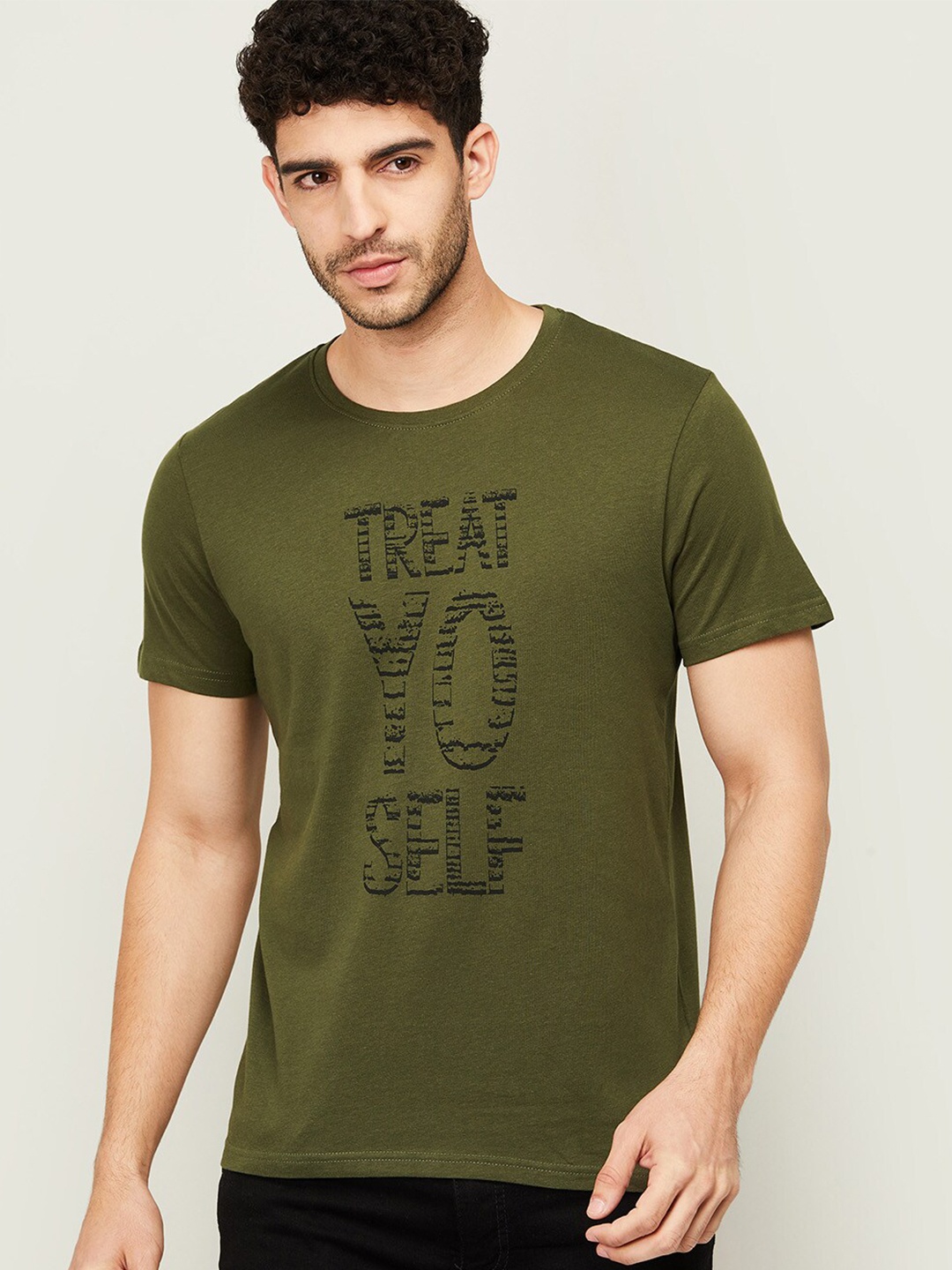 

Fame Forever by Lifestyle Men Olive Green Typography Printed T-shirt