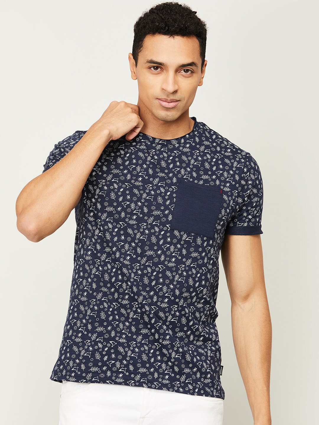 

Fame Forever by Lifestyle Men Navy Blue Printed Cotton T-shirt