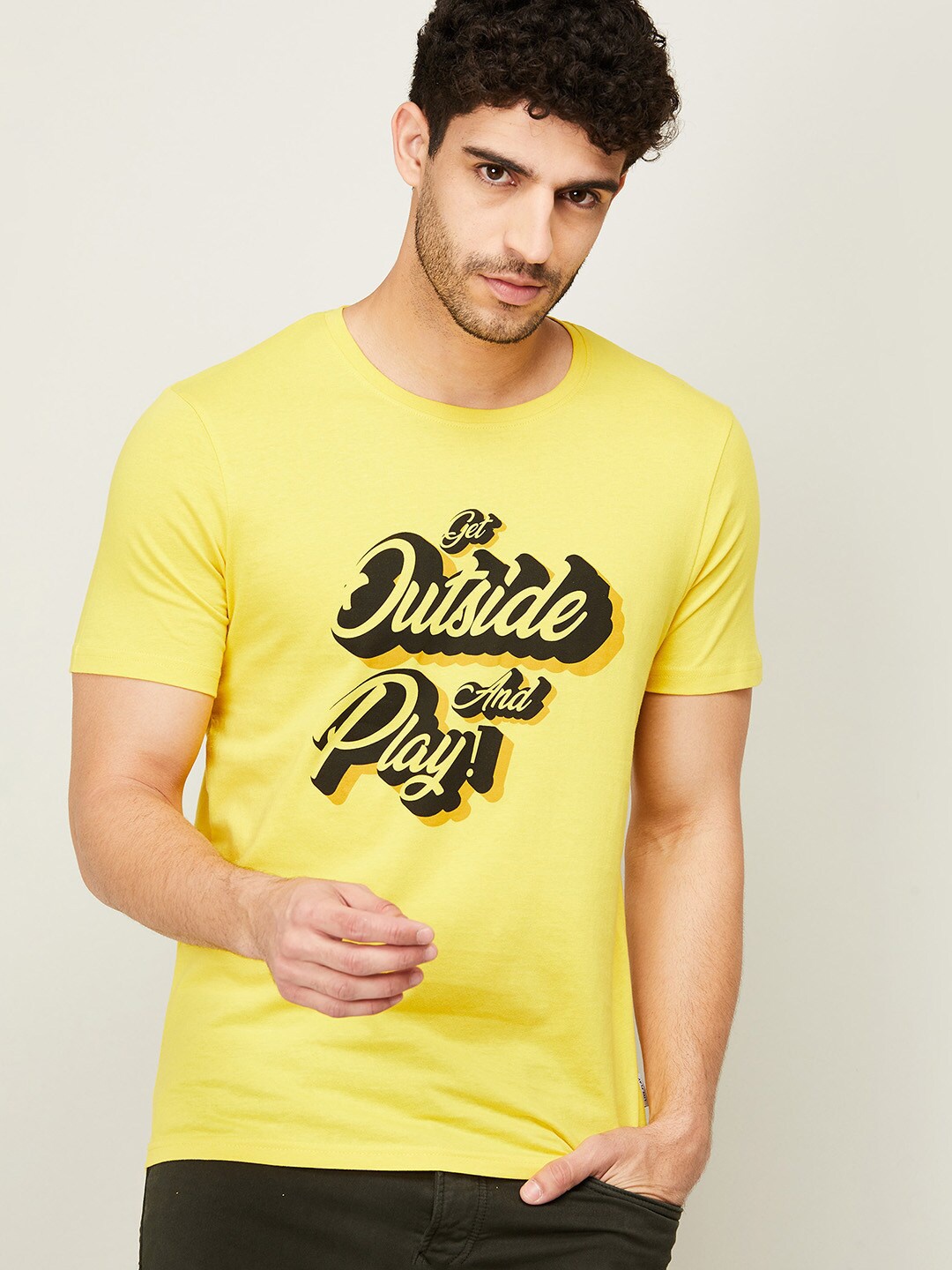 

Fame Forever by Lifestyle Men Mustard Yellow Typography Printed Cotton T-shirt