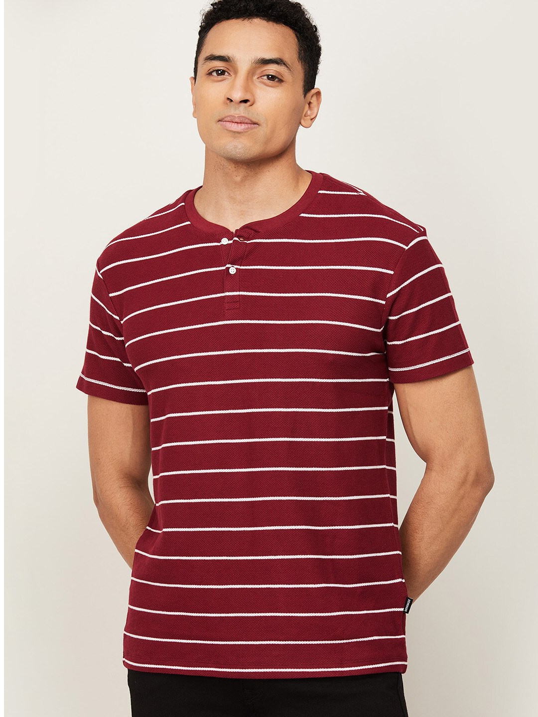 

Fame Forever by Lifestyle Men Red Striped Cotton T-shirt