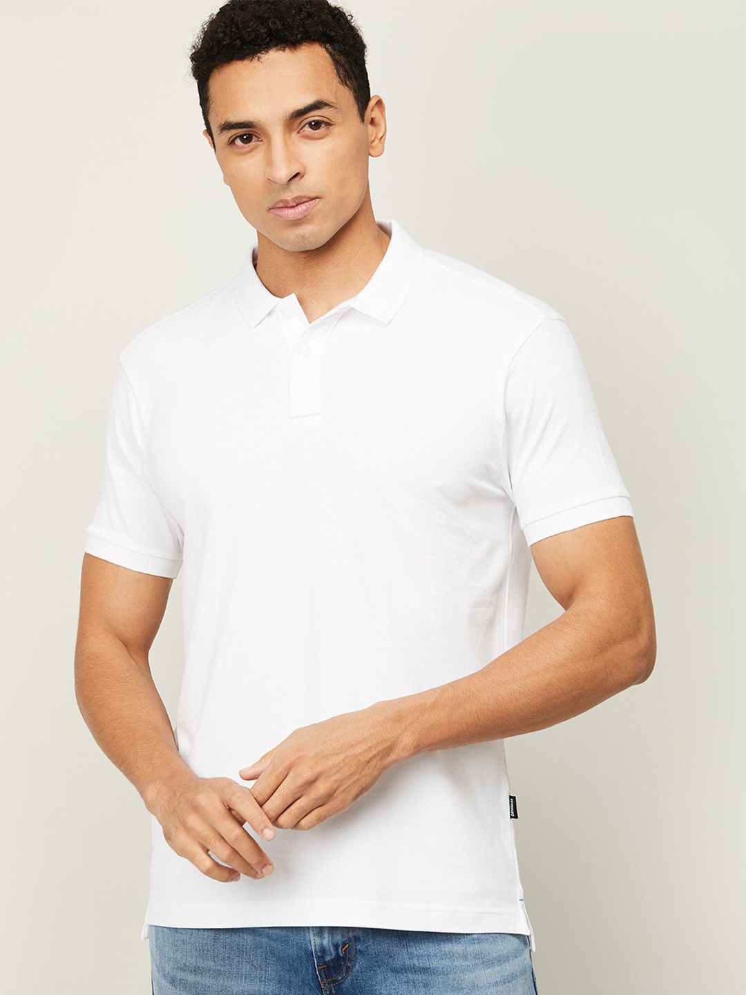 

Fame Forever by Lifestyle Men White Polo Collar Cotton T-shirt