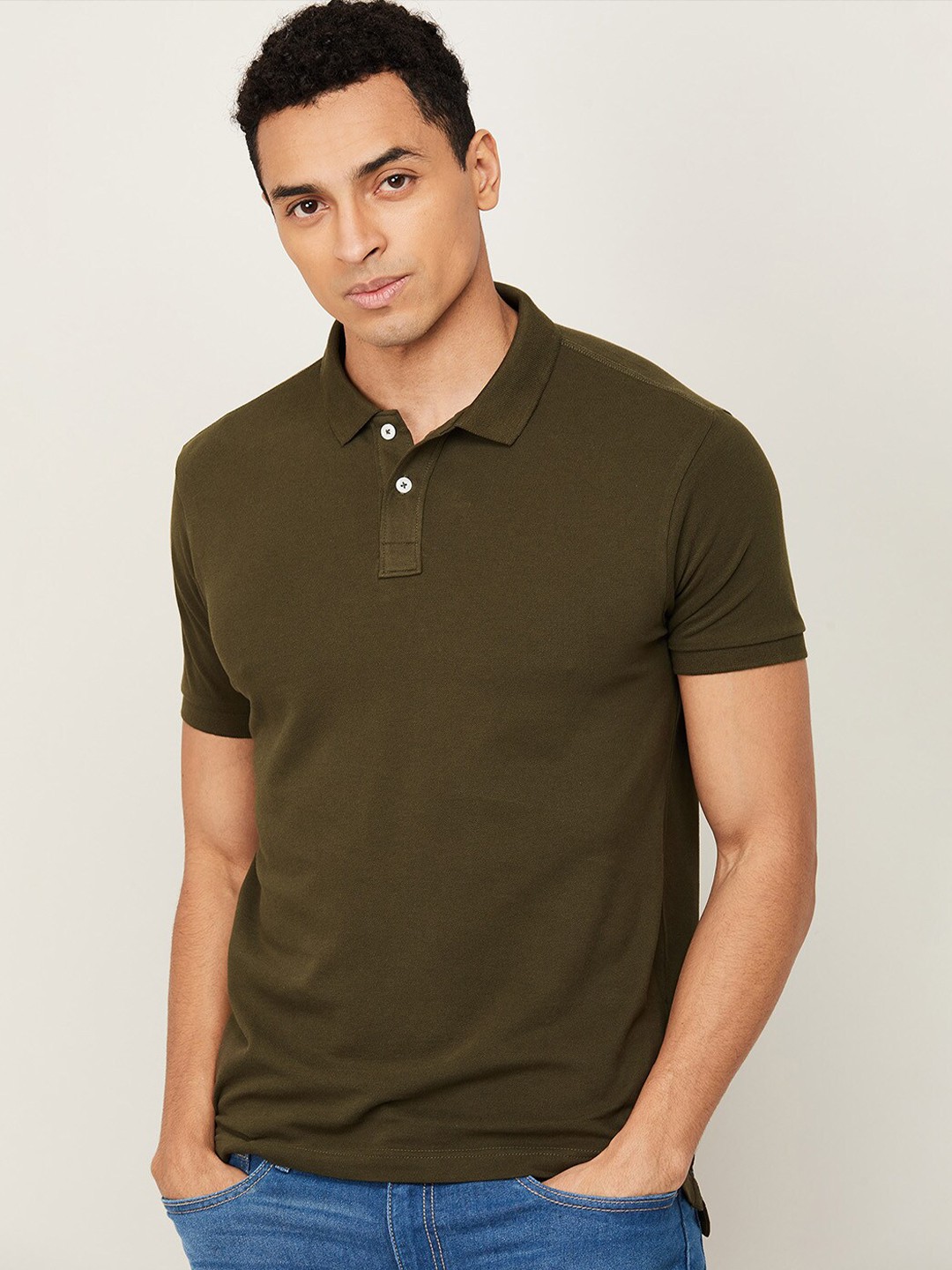 

Fame Forever by Lifestyle Men Olive Green Polo Collar T-shirt